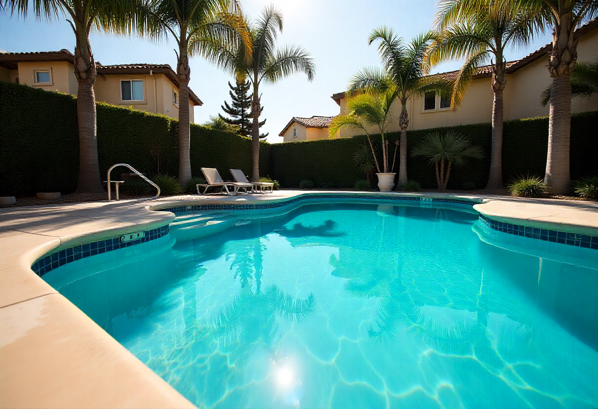 a pool in a residential backyard after an acid wash